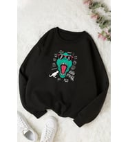 Unisex T - Rex Bisiklet Yaka Sweatshirt (Siyah)