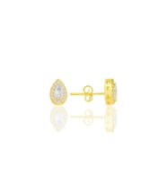 Gümüş altın yaldızlı zirkon taşlı damla modeli küpe SGTL12258GOLD
