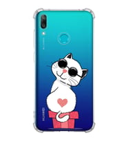 Huawei Y7 2019 Uyumlu Köşe Korumalı Antişok Kapak Coolcat Tasarımlı Şeffaf Silikon Kılıf