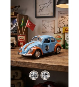 1:36 Ölçek Metal Klasik Vosvos Çek Bırak Araba Kapıları Açılan Oyuncak 1967 Volkswagen Beetle - Mavi