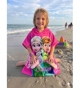 Cg Kids Frozen Friends Panço Pembe Kapüşonlu Plaj ve Havuz Havlusu