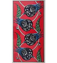 Armada Çini 10x20 Cm ED 210 Kırmızı Nar çiçekli El dekoru Çini Karo