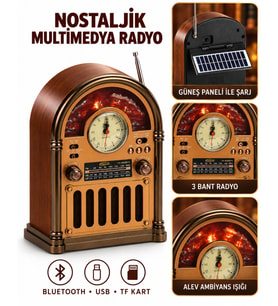 Nostaljik Tasarımlı Radyo – Bluetooth, USB, TF Kart ve 3 Bant Multimedya Müzik Çalar