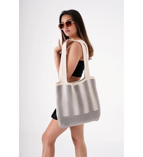 Chuba Kadın Etnik Bohem Triko Örgü Shopper Askılı Gündelik El & Omuz Çantası CHAX809 Vanilya