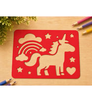3D Baskı Unicorn ve Gökkuşağı Çizim Şablonu - Desen Kalıbı - Kırmızı