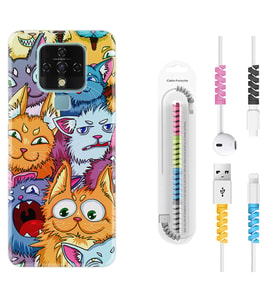 Tecno Camon 16 18P Pova 3 Pova Neo Kılıf Kablo Koruma Spiral Silikon Kediler 1723