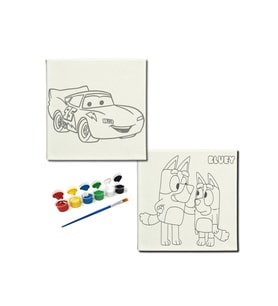 Okul Etkinliği-2'li Tuval Boyama Seti. 20x20 Cm Uv Baskı 6 Akrilik Boya 1 Fırça-model-311