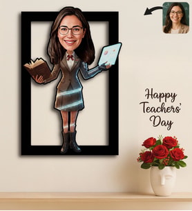 BK Gift Kişiye Özel Kadın Öğretmen Karikatürlü 3D Ahşap Tablo -22, Öğretmene Hediye, Öğretmenler Günü Hediyesi