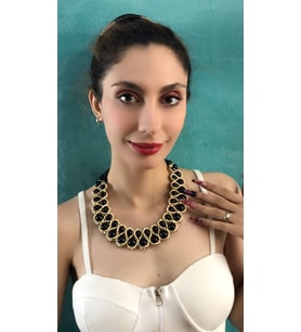 SİYAH BONCUKLU DOLAMA ZİNCİR TASARIM KADIN KOLYE BOY 15 CM