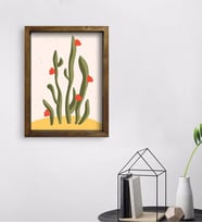 BK Gift Kaktüs Tasarımlı Doğal Masif Ahşap Çerçeveli Tablo 45x65cm-22
