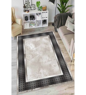 Bej Çerçeveli Kaymaz Tabanlı Makinede Yıkanabilir Halı AR984 - 100 x 160 cm