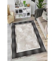 Bej Çerçeveli Kaymaz Tabanlı Makinede Yıkanabilir Halı AR984 - 100 x 160 cm