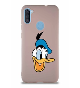 Samsung Galaxy M11 Soft Premier Kapak Donald Duck-A Tasarımlı Silikon Kılıf - Pudra (Şeffaf)