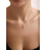 14 Ayar Altın Tek Taşlı Yıldız Kilitli Charm Kolye