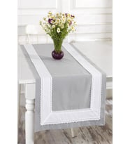 Gri Buldan Keteni Beyaz Dantelli Bordürlü 50x130 cm Runner