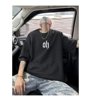 Baskılı Oversize Bisiklet Yaka T-shirt - Siyah