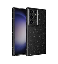 Galaxy S24 Ultra Kılıf Kamera Korumalı Simli Lüks Koton Kılıf (Siyah)