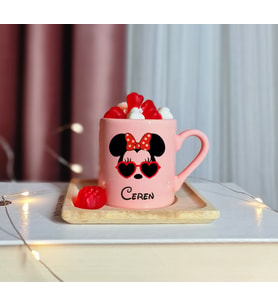 Minnie Mouse Tasarımlı Kişiye Özel Pembe Türk Kahvesi Fincanı