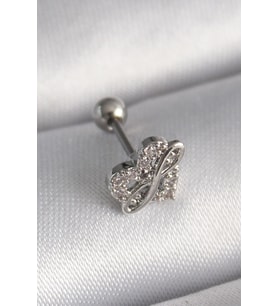 316L Çelik Gümüş Renk Zirkon Taşlı Sonsuzluk Detay Tragus Piercing TJ-PR1249
