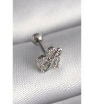 316L Çelik Gümüş Renk Zirkon Taşlı Sonsuzluk Detay Tragus Piercing TJ-PR1249
