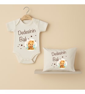 Pia Baby B21 %100 Pamuk Dedesinin Balı Yazılı Tasarlanabilir Bebek Body Ve Yastık Kılıfı (Ekru)