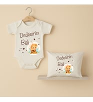 Pia Baby B21 %100 Pamuk Dedesinin Balı Yazılı Tasarlanabilir Bebek Body Ve Yastık Kılıfı (Ekru)