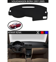Volkswagen Bora 1997-2005 Için Uygun Torpido Koruma Halısı Siyah Kenar Renk Siyah