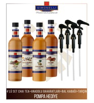 Simonelli Kahve ve Kokteyl Şurubu 700 ml 4’lü Baharat Seti Chai Tea + Anadolu + Balkabağı + Tarçın+ 4 Adet Pompa