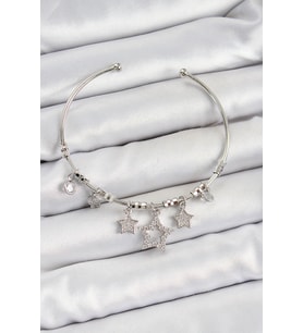 Pirinç Zirkon Taşlı Yıldız Model Gümüş Renk Charm Bileklik - TJ-BB7347