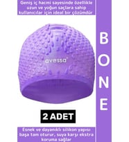 #Bone Esnek Yumuşak Silikon Havuz Deniz Yüzme Kulağa Su Geçirmez Büyük Beden Saç Bonesi 2 Adet