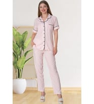 Mecit 5150 Bayan Pembe Çizgili Boydan Düğmeli Pijama Takımı