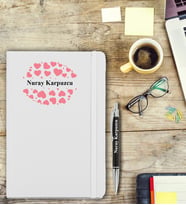 İsme ÖzeKalp Desen Baskılı Defter ve Kalem