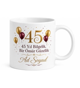 İsimli Kupa 45 Yaş Doğum Günü Baskılı Hediye Bardak Özel Tasarım