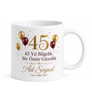 İsimli Kupa 45 Yaş Doğum Günü Baskılı Hediye Bardak Özel Tasarım