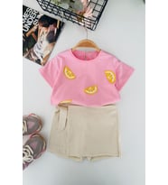 Miniğimin Cicileri Limon İşlemeli Kız Bebek 2 li Takım - Pembe