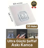 20 Adet Süper Güçlü Şeffaf İz Bırakmaz Suya Dayanıklı Banyo Duş Mutfak Tablo Raf Tutucu Askı Kanca