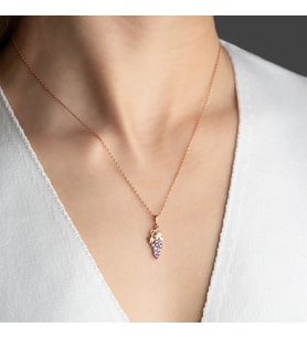 Vaoov 925 Ayar Gümüş Mor Taşlı Üzüm Kolye (Rose)