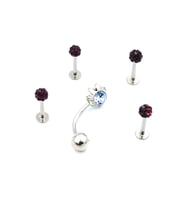 Renkli Taşlı Çelik 5 Adet Kaş Tragus Piercing