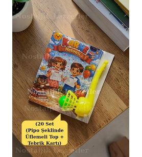 Karne Hediyesi 20 Set Pipo Şeklinde Üflemeli Top ve Tebrik Kartı