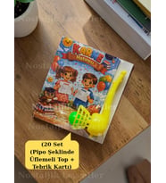 Karne Hediyesi 20 Set Pipo Şeklinde Üflemeli Top ve Tebrik Kartı