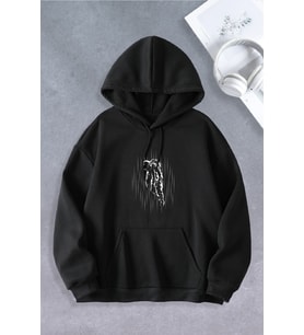Unisex Kadın Erkek Astronot Modeli Oversize Sweatshirt (Siyah)