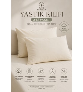 %100 Pamuklu 2'li Yastık Kılıfı 50x70 Net Ebat