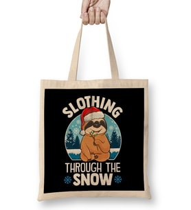 Cute & Funny Slothing Through The Snow Christmas Bez Çanta Uzun Saplı
