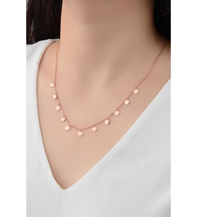GÜMÜŞ ROSE RENK KALPLİ KOLYE