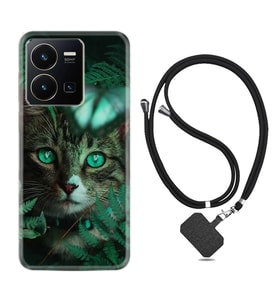 Vivo Y35 Kılıf Resimli Boyun Askılı İpli Desenli Silikon Blue Butterflys 1350