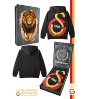 Galatasaray Orijinal Lisanslı Büyük Logo Çocuk Sweat Hediyelik Ahşap Kutulu (Siyah-Kırmızı)