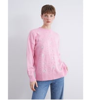 LCW Modest Pembe Bisiklet Yaka Çiçek Nakışlı Kadın Triko Tunik