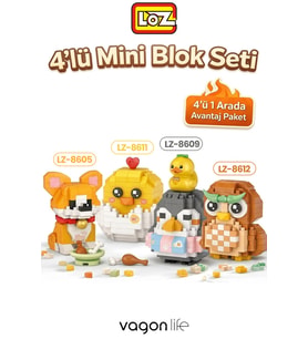 Loz Micro Block 4'lü Sevimli Hayvan Seti 4 Farklı Model Dekoratif Oyuncak Yapım Seti Yapı Blok Seti