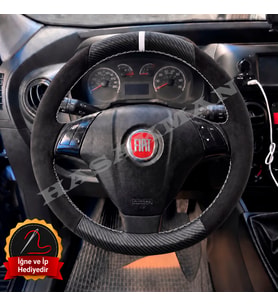 Fiat Fiorino Dikme Direksiyon Kılıfı Alcantara Süet Mat Karbon Beyaz Yüzük ve Dikiş 2007-2016
