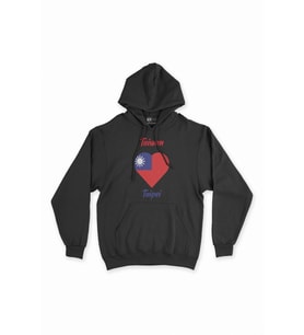 Taipei Tayvan Bayraklı Kalpli Siyah Sweatshirt Hoodie